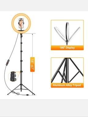 12" LED Ring Light + Tripod Stand, Phone Holder & Remote. For photos, videos...